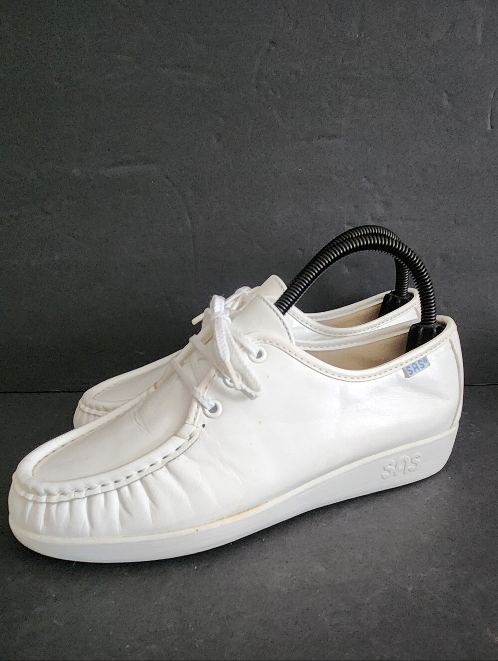 SAS Siesta Moccasin Womens Size 6.5M White Leather Lace Up Comfort Walking